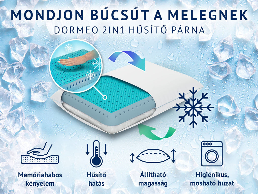 Dormeo 2in1 hűsítő párna metszeti ábrája perforált memóriahabbal és fordítható kialakítással