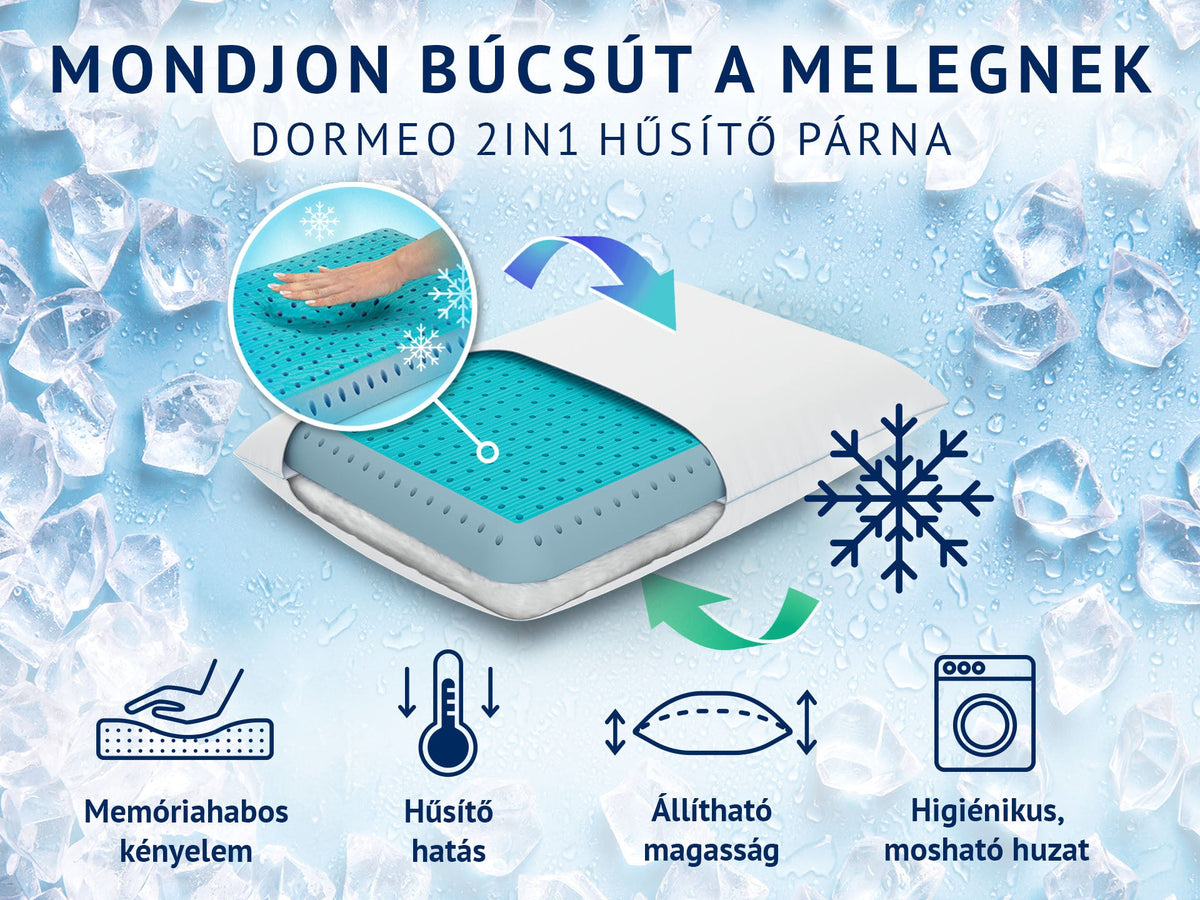 Dormeo 2in1 hűsítő párna metszeti ábrája perforált memóriahabbal és fordítható kialakítással